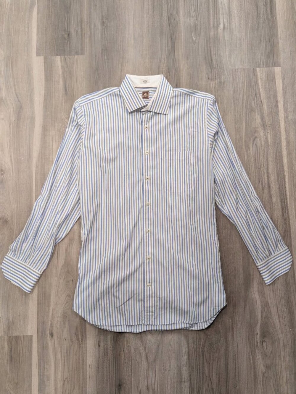 Peter Millar | Striped 100% Cotton Long Sleeve Dress Shirt In Blue Grey White